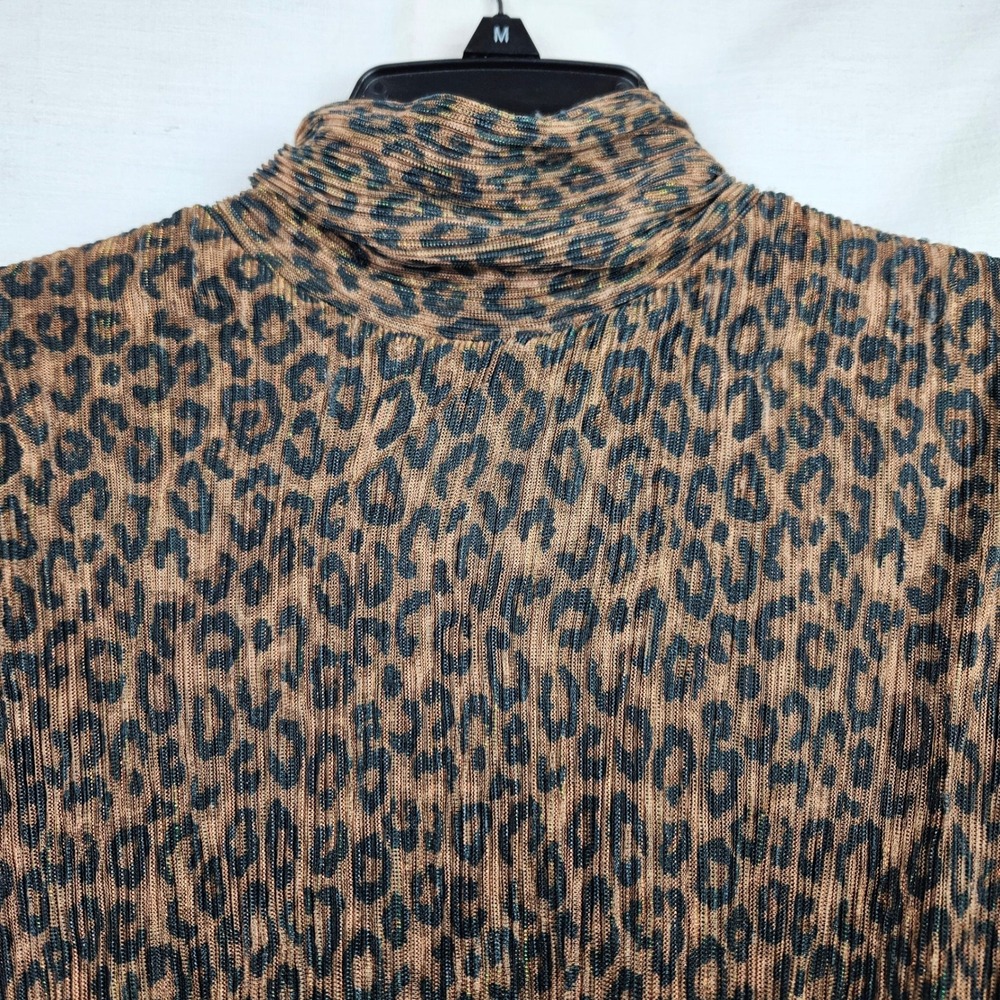 Bailey 44 Leopard Print Metallic Plisse Mock Neck Smocked Top Brown Med‎ Chic - Picture 3 of 8